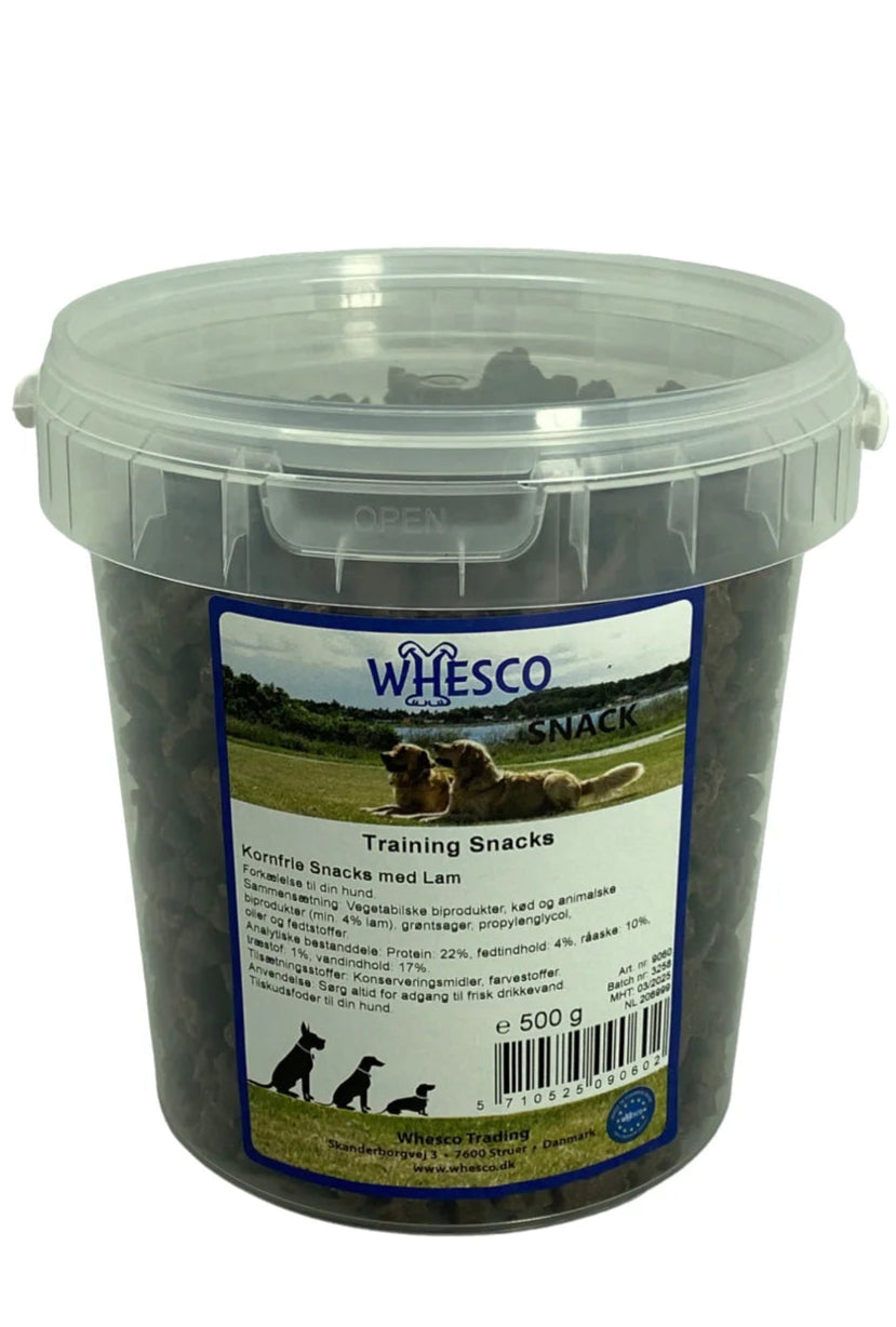 Kornfri snacks i bøtte med lam (500 gram)